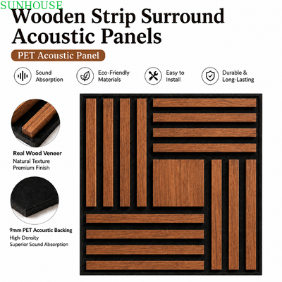 Bom preço. Painel de parede acústico de madeira PET 9mm Felt Backing Real Wood Veneer Decorative Art Design Wholesale on-line